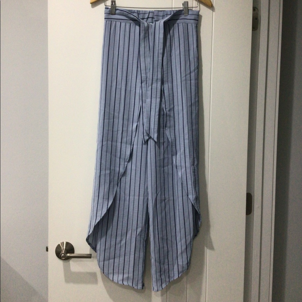 She + Sky S blue striped flare pants